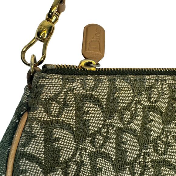 Christian Dior Mini Trotter Bag Vintage Oblique Green Shoulder Purse CD Gold Tan - Picture 4 of 12